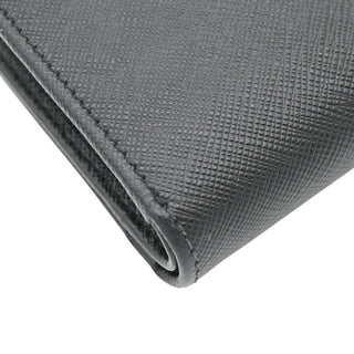 PRADA | Black Leather Zip Around Snap French Wallet