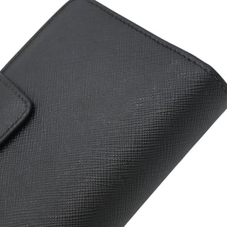 PRADA | Black Leather Zip Around Snap French Wallet