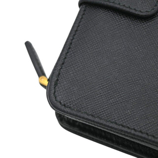 PRADA | Black Leather Zip Around Snap French Wallet