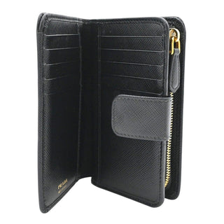 PRADA | Black Leather Zip Around Snap French Wallet