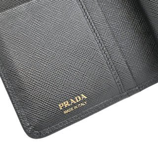 PRADA | Black Leather Zip Around Snap French Wallet