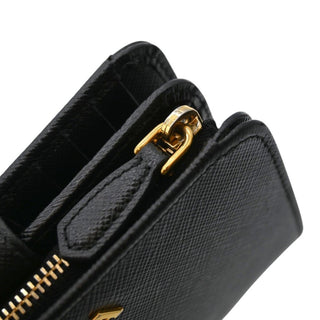 PRADA | Black Leather Zip Around Snap French Wallet