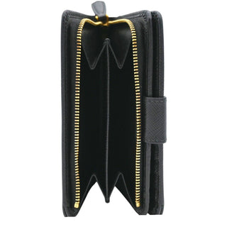 PRADA | Black Leather Zip Around Snap French Wallet