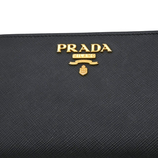 PRADA | Black Leather Zip Around Snap French Wallet