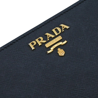 PRADA | Black Leather Zip Around Snap French Wallet
