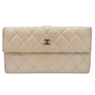 CHANEL | Nude Pearly Quilted Caviar Leather Continental Wallet