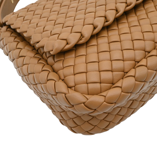 Tan Intrecciato Cobble Leather Shoulder Bag