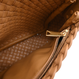 Tan Intrecciato Cobble Leather Shoulder Bag