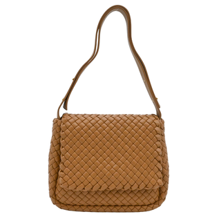Tan Intrecciato Cobble Leather Shoulder Bag
