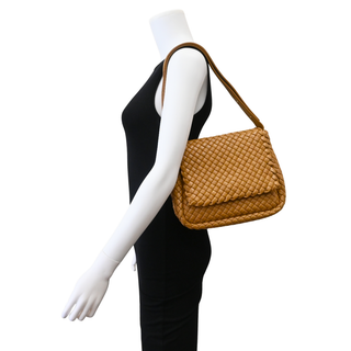 Tan Intrecciato Cobble Leather Shoulder Bag