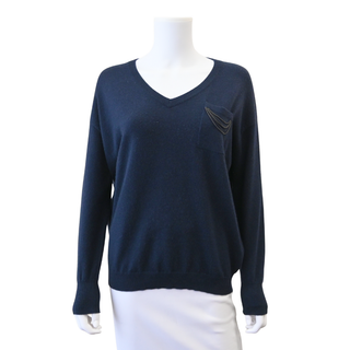Navy Blue Monili Cashmere Knit Sweater