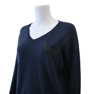 Navy Blue Monili Cashmere Knit Sweater