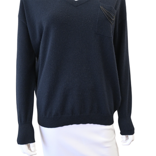 Navy Blue Monili Cashmere Knit Sweater