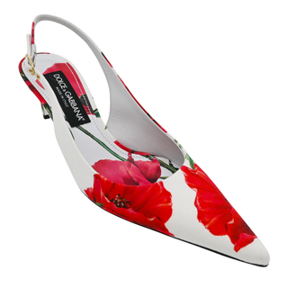 Red Floral Print Canvas Slingback Heels