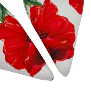 Red Floral Print Canvas Slingback Heels