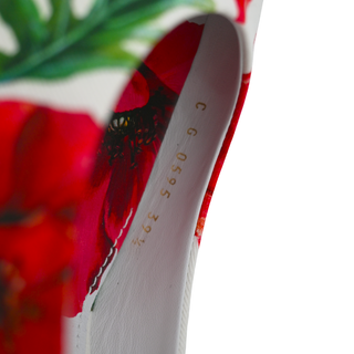 Red Floral Print Canvas Slingback Heels