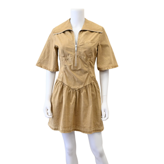 GANNI | Beige Washed Stretch Cotton Mini Dress