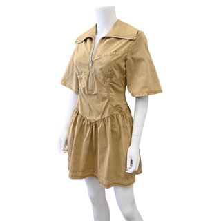 GANNI | Beige Washed Stretch Cotton Mini Dress