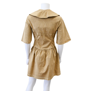 Beige Washed Stretch Cotton Mini Dress