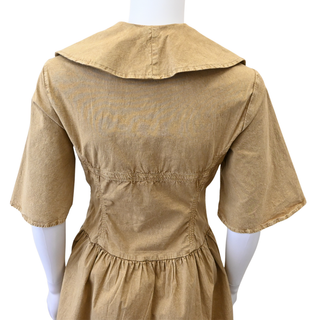 Beige Washed Stretch Cotton Mini Dress