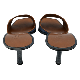 CHANEL | Denim & Tan Leather Heeled Mules