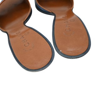 CHANEL | Denim & Tan Leather Heeled Mules