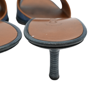 Denim & Tan Leather Heeled Mules