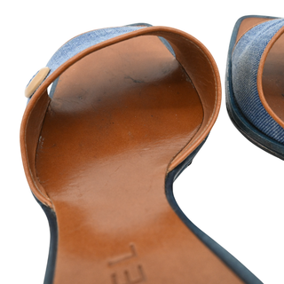 CHANEL | Denim & Tan Leather Heeled Mules