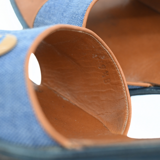 CHANEL | Denim & Tan Leather Heeled Mules