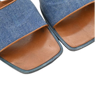 Denim & Tan Leather Heeled Mules