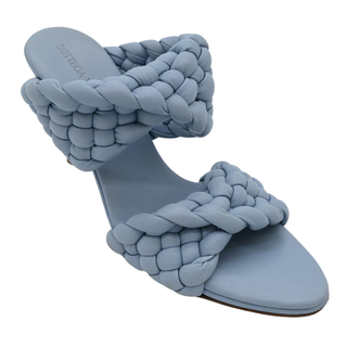 Curve Light Blue Leather Braided Heeled Mules