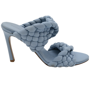 Curve Light Blue Leather Braided Heeled Mules