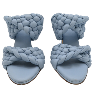 Curve Light Blue Leather Braided Heeled Mules