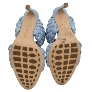 Curve Light Blue Leather Braided Heeled Mules