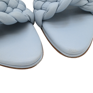 Curve Light Blue Leather Braided Heeled Mules