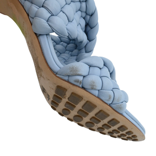 Curve Light Blue Leather Braided Heeled Mules