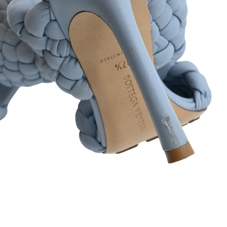 Curve Light Blue Leather Braided Heeled Mules