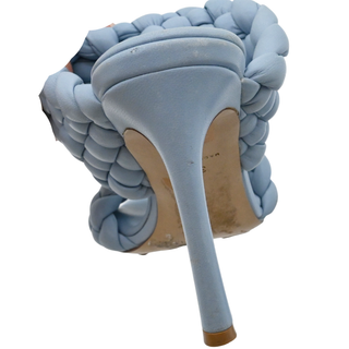 Curve Light Blue Leather Braided Heeled Mules