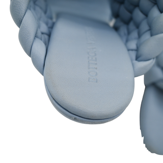 Curve Light Blue Leather Braided Heeled Mules