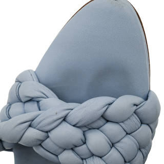 Curve Light Blue Leather Braided Heeled Mules