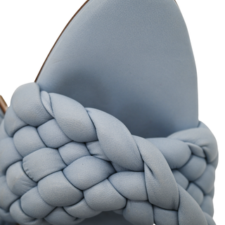 Curve Light Blue Leather Braided Heeled Mules