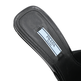 PRADA | Black Triangle Logo Leather Mules