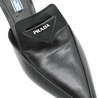 PRADA | Black Triangle Logo Leather Mules