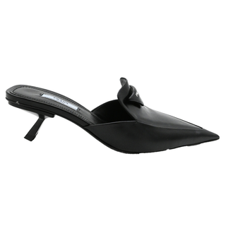 PRADA | Black Triangle Logo Leather Mules
