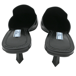 PRADA | Black Triangle Logo Leather Mules