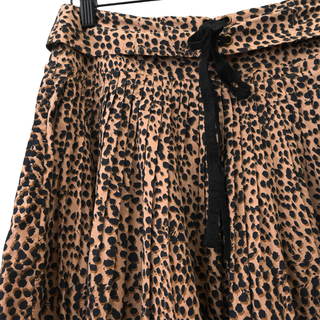 Leopard Print Pleated Cotton Maxi Skirt