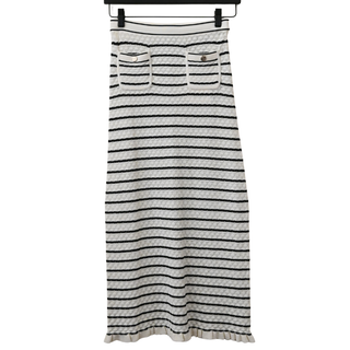 Ivory & Black Moline Striped Knit Midi Skirt