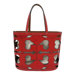 Red Ella Cutout Logo Leather Tote Bag