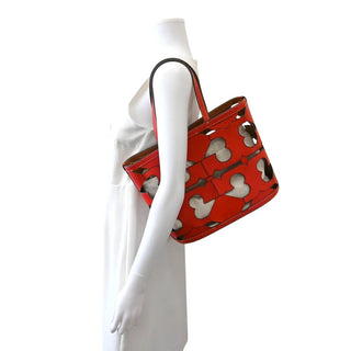 Red Ella Cutout Logo Leather Tote Bag