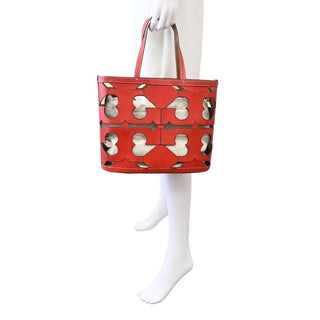 Red Ella Cutout Logo Leather Tote Bag